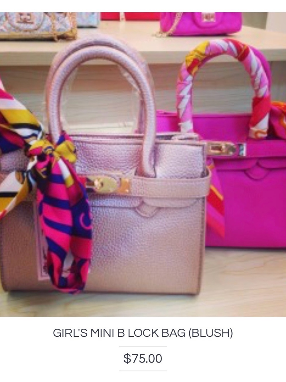 Chloe K Blush Metallic Mini B Lock Bag with Scarf Accent